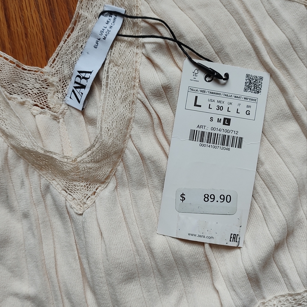 ZARA BANDAGE Knit Pleated Midi Dress Ivory Stretch Sleeveless V Neck Viscose L - Picture 16 of 16